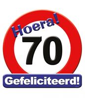 huldeschild 70 jaar karton 50 x 50 rood/wit