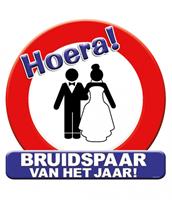 huldeschild bruidspaar karton 50 x 50 rood/wit