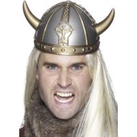 Smiffys 4x stuks zilveren Viking verkleed helm met gouden hoorns -