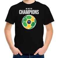 Bellatio Brazilie WK supporter t-shirt we are the champions met Braziliaanse voetbal zwart kinderen (134-140) -