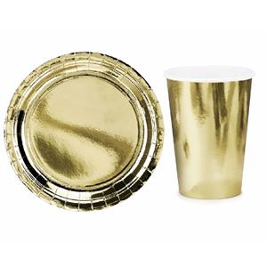 Tafel dekken feestartikelen goud kleur 16x bordjes/16x drink bekers -