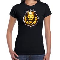 Bellatio Leeuwenkop met kroon koningsdag/ EK/ WK supporter t-shirt zwart voor dames