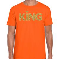 Bellatio Koningsdag King t-shirt oranje met gouden letters en kroon heren -