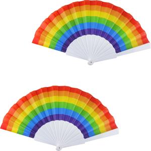 2x Spaanse hand waaiers regenboog/rainbow/pride vlag 14 x 23 cm -