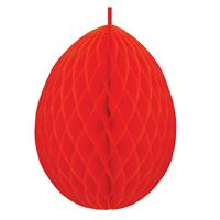 Hangdecoratie honeycomb paasei rood van papier 30 cm -