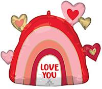 Anagram folieballon Love Rainbow 66 x 58 cm roze/rood/goud