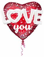 folieballon Love You 91 cm rood/wit