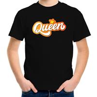 Bellatio Queen koningsdag t-shirt zwart voor kinderen