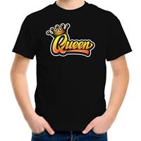 Bellatio Zwart Koningsdag Queen t-shirt voor kinderen