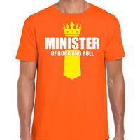Bellatio Koningsdag t-shirt Minister of rock N roll met kroontje oranje voor heren