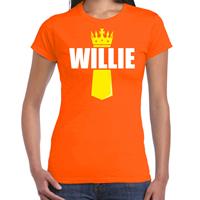 Bellatio Koningsdag t-shirt Willie met kroontje oranje voor dames
