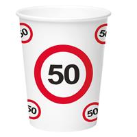 Folat 16x stuks drinkbekers van papier in 50 jaar verjaardag thema 350 ml -