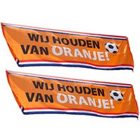 2x stuks oranje Holland thema straat vlag van 74 x 220 cm -