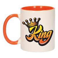 Bellatio Koningsdag King met kroon mok/ beker oranje wit 300 ml -