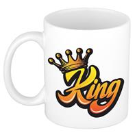 Bellatio Koningsdag King met kroon mok/ beker wit 300 ml -