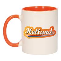 Bellatio Holland met lettercontour mok/ beker oranje wit 300 ml -