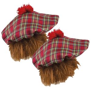 2x stuks Schotse verkleed pet rood met haar -