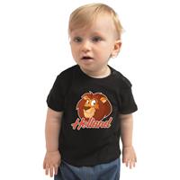 Bellatio Zwart t-shirt Holland met cartoon leeuw EK/ WK supporter voor babys 68 (3-6 maanden) -