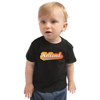 Bellatio Zwart t-shirt met Nederlandse wimpel Holland supporter voor babys 68 (3-6 maanden) -