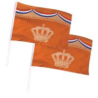 Folat 2x stuks Holland/oranje gevelvlag met kroon 100 x 150 cm -