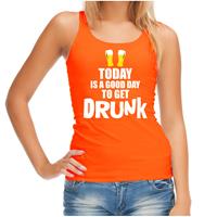 Bellatio Oranje tanktop today is a good day to get drunk bier Koningsdag/ Nederland/ EK/ WK supporter dames -