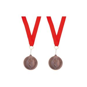 4x stuks bronzen medaille derde prijs aan rood lint -