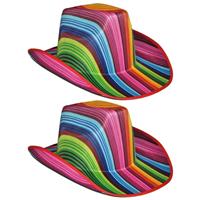 4x stuks gekleurde gestreepte carnaval cowboyhoed -