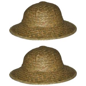 2x stuks safarihoed van stro - carnaval verkleed hoeden -