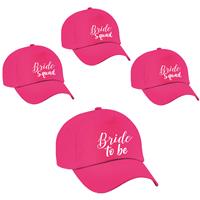 Bellatio Vrijgezellenfeest dames petjes pakket sierlijk - 1x Bride to Be roze + 5x Bride Squad roze -