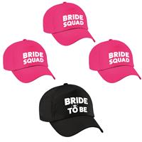 Bellatio Vrijgezellenfeest dames petjes pakket - 1x Bride to Be zwart + 9x Bride Squad roze -