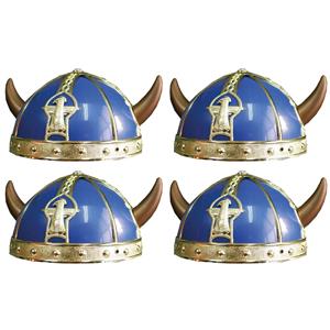4x stuks gallier/Vikingen verkleed helm blauw met hoorns -