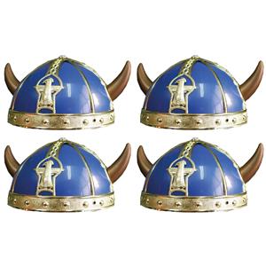 4x stuks gallier/Vikingen verkleed helm blauw met hoorns -