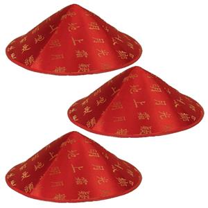 Set van 3x aziatische/chinese hoedje rood met gouden tekens/letters -