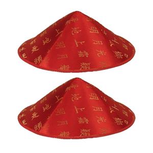 Set van 2x aziatische/chinese hoedjes rood met gouden tekens/letters -