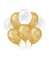 ballonnen happy birthday dames latex goud/wit