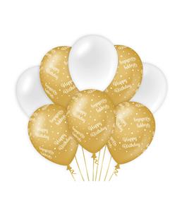 ballonnen happy birthday dames latex goud/wit