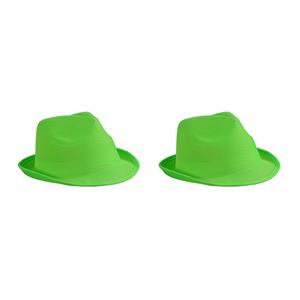 Myrtle Beach 2x stuks trilby feesthoedje lime groen voor volwassenen