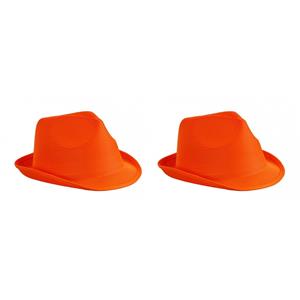 Myrtle Beach 2x stuks trilby feesthoedje oranje voor volwassenen