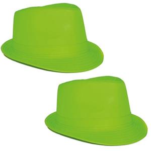 2x stuks neon groen trilby carnaval verkleed hoedje -