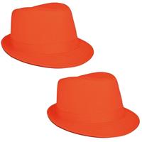 2x stuks neon oranje trilby carnaval verkleed hoedje -