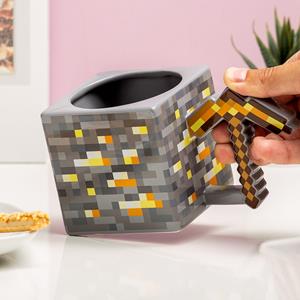 paladone Minecraft Pickaxe Tasse Gold grau/braun/gelb, 100 % Keramik, in Geschenkverpackung, ca. 450 ml.