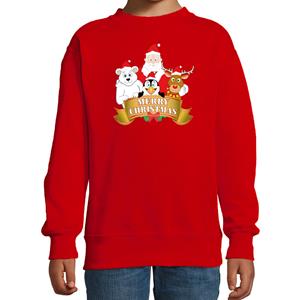 Bellatio Kersttrui met de kerstman en zijn vriendjes rood kinderen (110/116) -