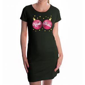 Bellatio Fout kerst jurkje met fuchsia-roze kerstballen zwart voor dames