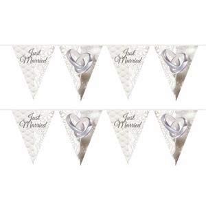 4x stuks just Married Bruiloft thema vlaggenlijn 10 meter -