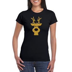 Bellatio Rendier hoofd Kerst t-shirt zwart voor dames