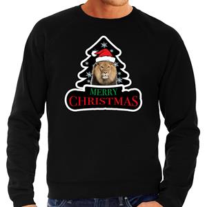Bellatio Dieren kersttrui leeuw zwart heren - Foute leeuwen kerstsweater -