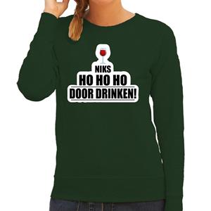Bellatio Niks ho ho ho wijn doordrinken foute Kerstsweater / Kersttrui groen voor dames