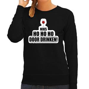 Bellatio Niks ho ho ho wijn doordrinken foute Kerstsweater / Kersttrui zwart voor dames