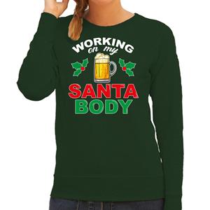 Bellatio Santa body foute Kerstsweater / Kersttrui groen voor dames