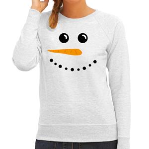 Bellatio Sneeuwpop foute Kerstsweater / Kersttrui lichtgrijs voor dames